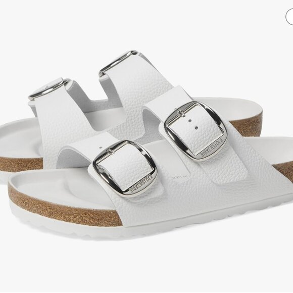 Birkenstock Arizona Big Buckle Slide Sandal in White Leather, Size 39 Narrow - Picture 1 of 4